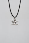 Meditasyon - Yoga - Ruhani - Siyah Deri İp Kolye - Antik Gümüş Kaplama - Kadın Erkek - 60 cm