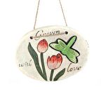 ASILABİLİR BALKON VE BAHÇE SÜSÜ YEŞİL YUSUFÇUK DESENLİ OVAL 17X15X1,3CM