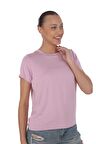 Viskon Dökümlü Tişört-Lavanta Pembesi 