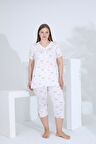 Angelique Bambu Kumaş Kısa Kol Dantel Detaylı Kadın Kapri Takım 22269