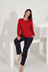 Etoile %100 Pamuk Uzun Kol Manşetli Cepli Kadın Pijama Takımı 98515-516
