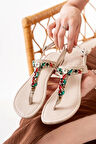 Bej Multi Taşlı Parmak Arası Kadın Sandalet