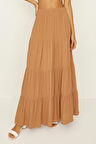 Kadın Beli Lastikli Volanlı Maxi Etek