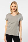 Wtshirt Venice Gri Kısa kollu V Yaka Kadın T-Shirt