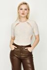 Kadın Cut Out Detaylı Örme Alttan Çıtçıtlı Body