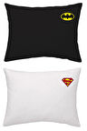 Maki Home Yüzde Yüz Pamuklu Süper Kahramanlar Siyah Beyaz Batman Superman İki Adet 50x70 Yastık Kılıfı Seti
