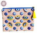 Uretti - Sümeyya 2589 1313 Nazar Boncuklu ve Göz Desen Boncuk İşlemeli Püsküllü Clutch Çanta