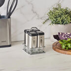 Shinex Inox Standlı 4 Parça Cam Baharat Seti 100 Ml