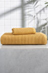 Sevim 2'li Gofre Banyo Havlu Seti - Yumuşak Ve Yüksek Su Emici- Waffle Dokuma & Petekli Havlu- Hardal