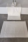 2'li Diyagonal Çizgili Ayak Havlusu Seti - %100 Pamuk Havlu Takımı - 50x70 cm - Krem