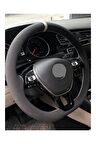 Vw Passat B7-b8-b8-5 Uyumlu Alkantara Dikmeli Direksiyon Kılıfı Gri Yüzüklü