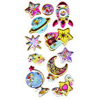 Sticker Kabartmalı Stiker Defter, Planlayıcı Etiket (pullu-803) - 17X9 cm - Gezegen Roket Yıldız