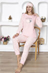 Fwn 5031 Peluş Welsoft Polar Kışlık Yumoş Kedi Desenli Kadın Pijama Takımı