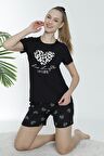 Mirano 1601 Pegasus Likralı Kumaş Kalpli Şortlu Takım Pijama Takımı