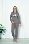 Fwn 4006 İnterlok Kışlık Bulut Desenli Kadın Pijama Takımı