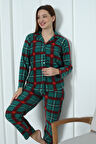 Fawn 3957 Boydan Düğmeli Polar Kışlık Kadın Pijama Takımı