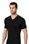 Erkek Siyah Kısa Kollu V Yaka Termal Fanila