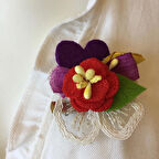 El Oyası Kırmızı Çiçek Broş