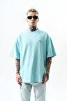 Erkek Respire Yazı Detaylı Oversize T-Shirt Bebe Mavi