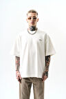 Erkek Respire Yazı Detaylı Oversize T-Shirt Ekru