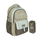 Relaxion Yeni Sezon, Kalemlikli, Gri-Kahverengi İthal Premium Okul Sırt Çantası (1515)