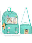 Waddell Kawaii Kore Tarzı Aksesuarlı İlkokul Sırt ve Beslenme Çantası Su Yeşili 25001