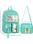 Waddell Kawaii Kore Tarzı Aksesuarlı İlkokul Sırt ve Beslenme Çantası Su Yeşili 25002