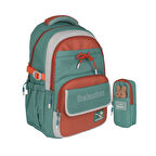 Relaxion Yeni Sezon Kalemlikli Yeşil-Turuncu Premium Okul Sırt Çanta 1512