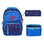 Relaxion Mavi Yıldız Desenli Su Geçirmez Astarlı Kumaş Okul Çanta Seti 3'Lü 1390