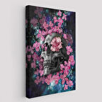 İskelet Kafa ve Pembe Çiçekler Kanvas Tablo Duvar Sanatı-5234
