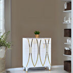 Ada Ayakkabılık Beyaz Gold Şeritli 3 Kapaklı 1 Çekmeceli 90x32x105 Cm