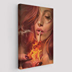 Platonik Aşkın Tavrı Sigarasını Yanan Bir Kalpten Yakan Kadın Kanvas Tablo-5247