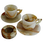 Oniks Doğal Taş 2’li Fincan ve 3 İnç Kül Tablası Seti – El Yapımı Şık Dekoratif Hediyelik, Doğal Taş Enerjisiyle