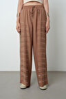 Kadın Yatay Şerit Taş İşlemeli Düz Renk Beli Lastikli Bol Paça Pantolon