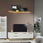 Dia Tv Sehpası 2 Kapaklı Ve 2 Çekmeceli Tasarım Beyaz Krem Detaylı- 160x35x52 Cm