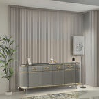 Maya Antrasit Gold Lüks Konsol 4 Kapak Oval Gövde Pramit Ayaklı 180x45x84 Cm