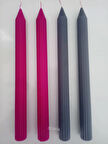 Yılbaşı Özel Serisi 4'lü Fuşya Gri Şamdan Doğal Kokulu Soya Mumu Yeni Yıl Noel Uzun Çubuk Konik Mum