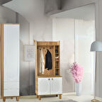 Lidya Portmanto Askılıklı Dolap Atlantik Çam Beyaz Ayakkabılık 80x37x195 cm