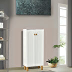 Lidya 2 Kapaklı Raflı Ayakkabılık – Beyaz Renkli Modern Çizgili Model | 60x34x135 Cm