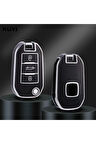 Peugeot 208 Sustalı Parlak Anahtar Kılıfı Siyah Gümüş Renk