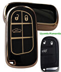 Egea Cross 500 Jeep Dodge Chrysler Uyumlu Smart Kumanda Anahtar Kılıfı Oto Anahtarlık Siyah Gold