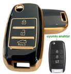 Kia Rio Ceed Cerato Sportage Bongo Uyumlu Kumanda Anahtar Kılıfi Oto Anahtarlık SİYAH GOLD