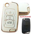 Geely Emgrand Uyumlu Nano Anahtar Kılıfı Kumanda Kılıfı Oto Anahtarlık Beyaz Gold