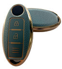 Nissan Qashqai X-Trail Uyumlu Smart Anahtar Kumanda Kılıfı Oto Anahtarlık Deri Desenli Gri Gold