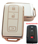 Toyota Corolla Verso Prius Subaru Uyumlu Kumanda Anahtar Kılıfı Oto Anahtarlık 3 Tuşlu Beyaz Gold