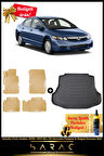 Honda Civic Sedan 2006-2012 Bej Araca Özel 3d Havuzlu Paspas & Bagaj Havuzu Seti (HEDİYELİ!)