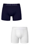 DeepSEA Erkek Lacivert-Beyaz 2’li Boxer Seti – Pamuk & Likralı – Büyük Beden Seçenekli Boxer 2603114
