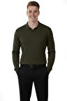 DeepSEA Erkek Haki Polo Yaka Fitilli Triko Kazak – %100 Pamuk, Esnek Dokulu, Modern Kalıp 2605305