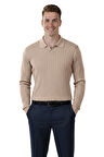 DeepSEA Erkek Bej Polo Yaka Fitilli Triko Kazak – %100 Pamuk, Esnek Dokulu, Modern Kalıp 2605305