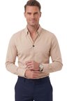 DeepSEA Bej Slim Fit Kolay Ütülenebilir Açık Dik Yaka Likralı Erkek Gömlek 2602615
